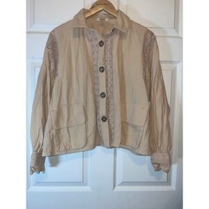Gimmicks  Lace Trim Button Down Jacket Boho Bohemian Festival Small